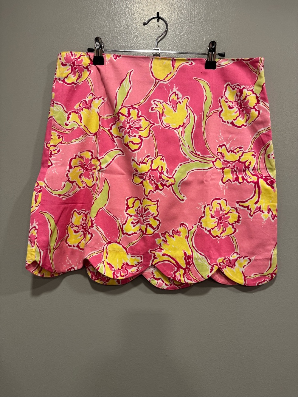 Lilly Pulitzer Callie Scalloped Hem Skirt Pink And Yellow Floral Size 12